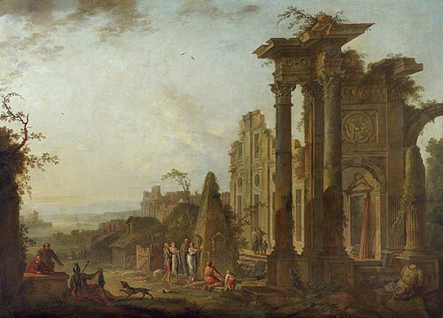 Antique Ruins with Figures and a Pyramid, 1774, Jean-Baptiste Claudot