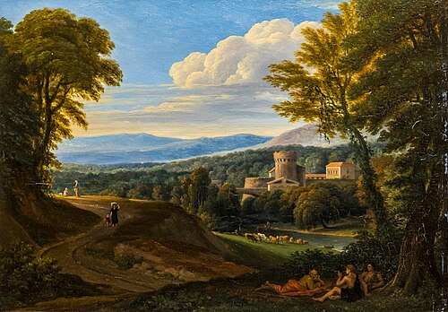 Paysage animé, un philosophe et ses élèves sous un arbre, 1818, Jean-Baptiste Couvelet