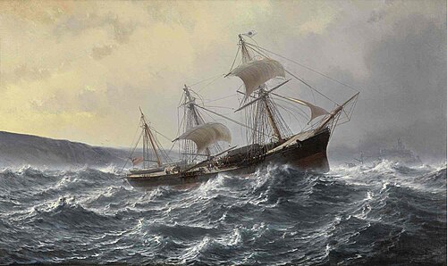 Trois mâts anglais dans la tempête, 1900, Jean-Baptiste Henri Durand-Brager
