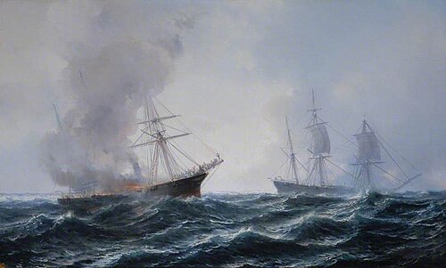 A Ship on Fire at Sea, Another Standing By, , Jean-Baptiste Henri Durand-Brager