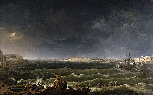 Vue de la ville, de la rade et du port de Saint-Malo, prise de l'anse des Sablons à Saint-Servan, au, 1798, Jean-François Hue