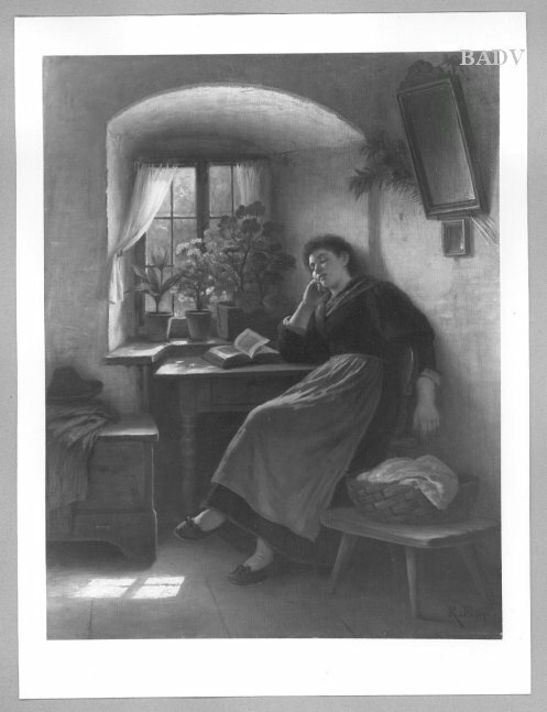 Interieur with girl sleeping, 1879, Rudolf Epp
