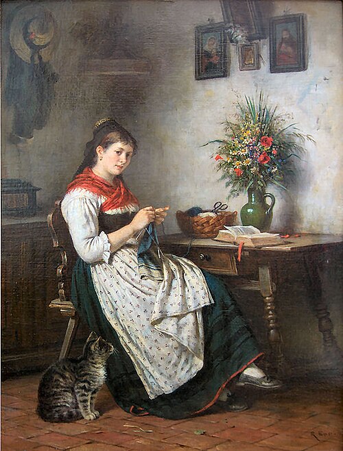 Strickendes Mädchen am Tisch, 1910, Rudolf Epp