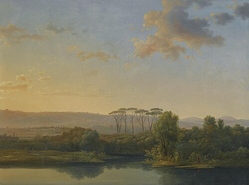 Un paysage fluvial italienne au coucher du soleil, , Jean-Joseph-Xavier Bidauld