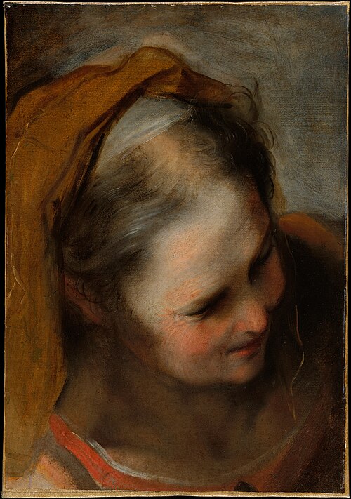 Head of an Old Woman Looking to Lower Right (Saint Elizabeth), 1584, Federico Barroci