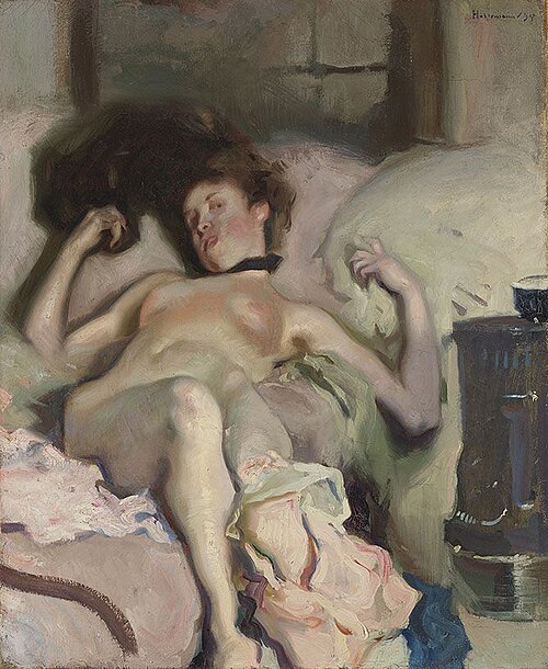 Liegender Modellakt, 1907, Hugo von Habermann