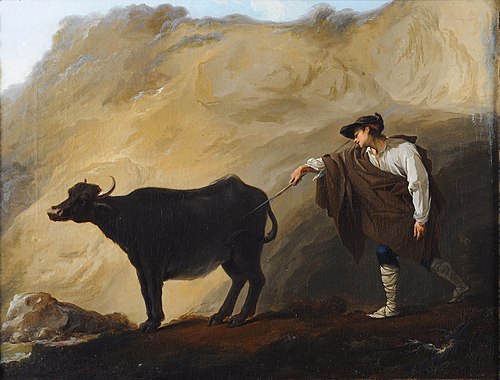 Neapolitan Herder and a Cow leaving a Cave, 1750, Jean Barbault