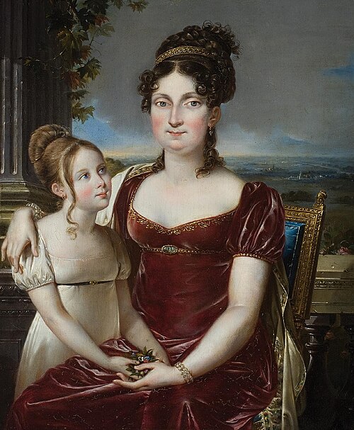 Alexandrine Bonaparte avec sa fille Anna à Frascati, 1850, Jean François Bosio