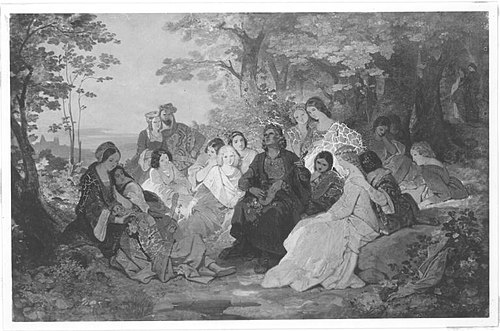 Der Minnesänger Frauenlob im Kreise seiner Frauen, 1842, Philipp Foltz