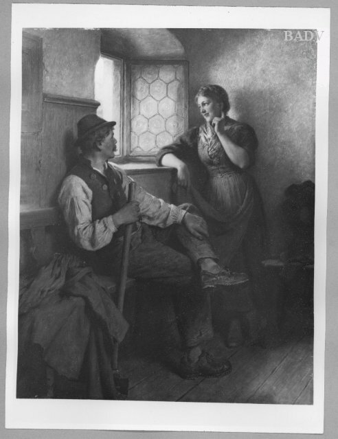 Interieur mit jungem Mann und Mädchen in Bauerntracht, 1911, Hugo Kauffmann