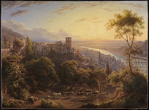 Heidelberg bei Sonnenuntergang, 1842, Carl Ludwig Frommel