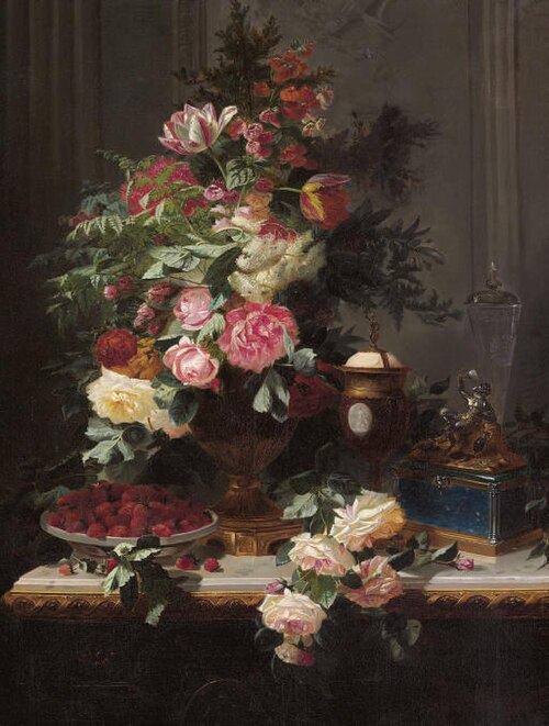 Still Life with Roses and Wild Strawberries, 1863, Jean-Baptiste Robie