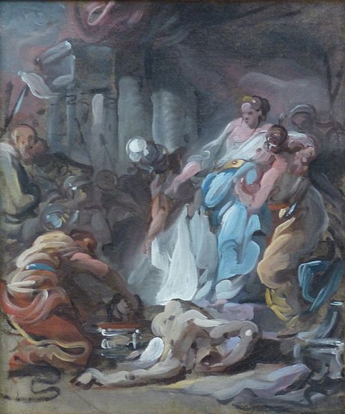 Tomyris, reine des Massagètes, fait tremper la tête de Cyrus dans un vase de sang, 1766, Jean Simon Berthélemy