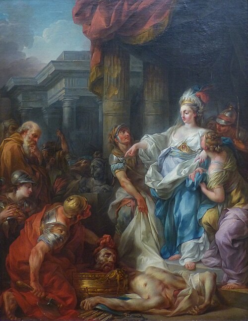 Tomyris, reine des Massagètes, fait tremper la tête de Cyrus dans un vase de sang, 1766, Jean Simon Berthélemy