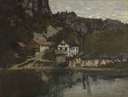 Häuser am Felsabhang - Saut du Doubs, 1888, Carl Schuch