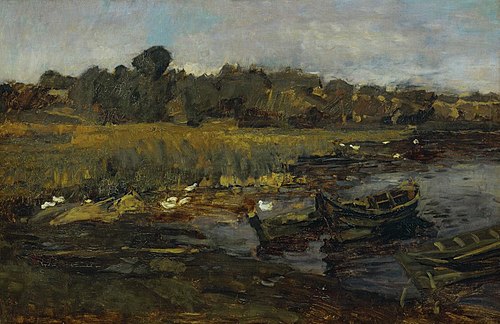 Schilflandschaft am Schwielowsee mit Enten, 1881, Carl Schuch