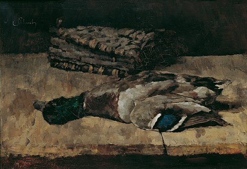 Stillleben mit Wildente und Jagdtasche I, 1881, Carl Schuch