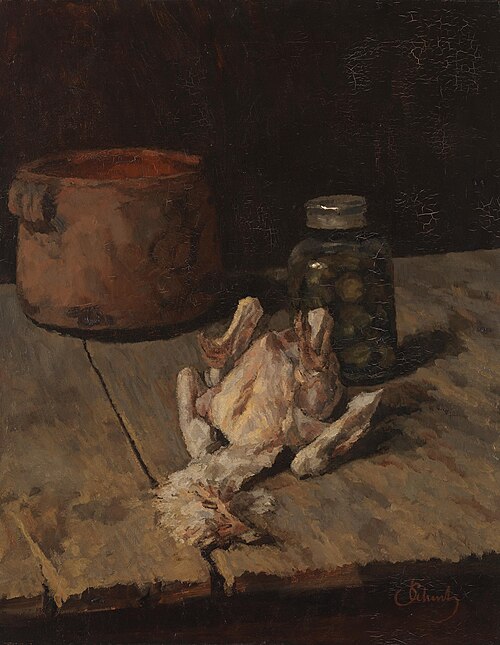 Still-life with plucked chicken, 1885, Carl Schuch