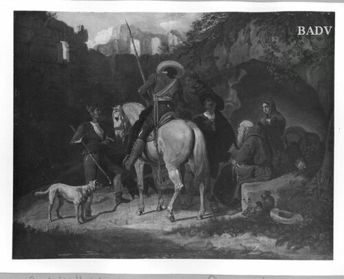Gruppe mit Reiter und fünf Figuren in südlicher Landschaft, 1842, Carl Wilhelm von Heideck