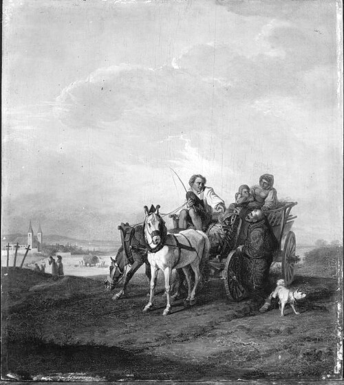 Eine Bauerfamilie zu Wagen mit einem Kapuziner, 1816, Carl Wilhelm von Heideck