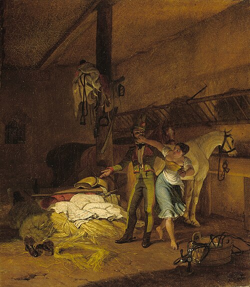 Ein Chevauxleger schäkert mit einer Magd, 1820, Carl Wilhelm von Heideck
