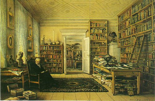 Alexander von Humboldt en su biblioteca en la Oranienburger Straße 67 en Berlin, , Eduard Hildebrandt