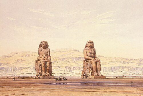 Colossi of Memnon in Thebes, 1852, Eduard Hildebrandt