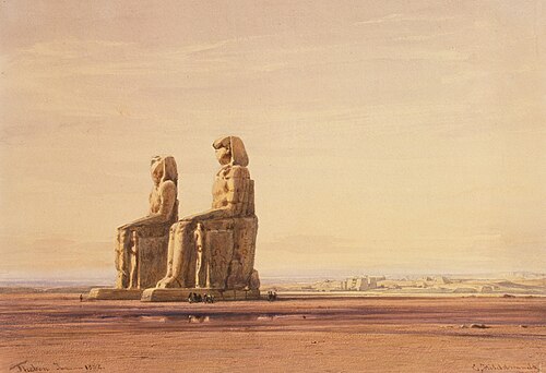 Colossi of Memnon in Thebes, 1852, Eduard Hildebrandt
