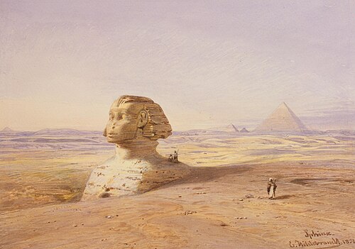 Great Sphinx of Giza with Pyramids in the Background, 1851, Eduard Hildebrandt