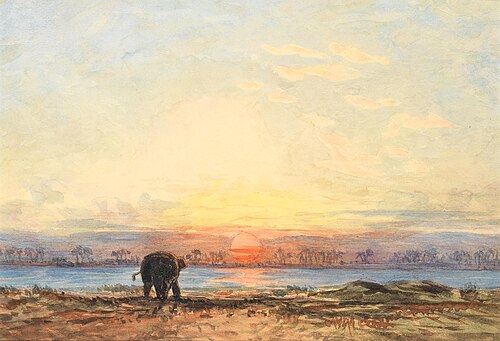 An elephant at dusk, 1860, Eduard Hildebrandt