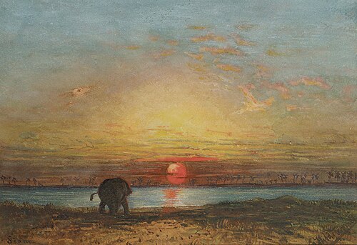 An Elephant at sunset, Thailand, 1860, Eduard Hildebrandt
