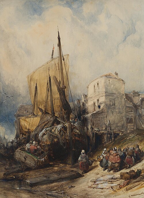 Workers at the harbour unloading cargo, , Eduard Hildebrandt