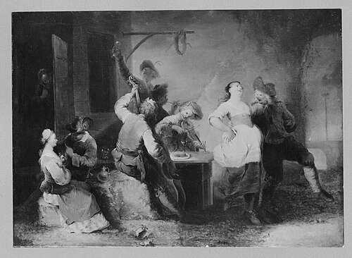 peasants dancing in front of a tavern, 1727, Johannes Zick