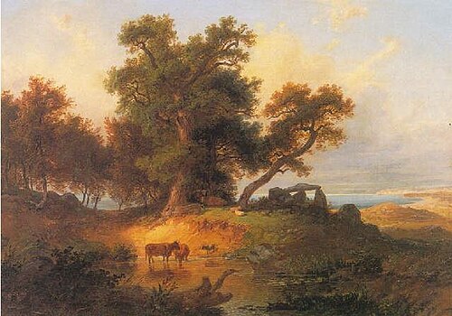 Eichen und Hünengrab am Strand von Rügen, 1880, Ferdinand Bellermann