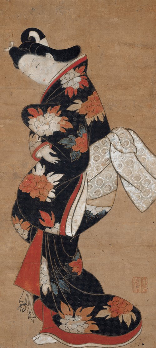 Beauty in a Black Kimono, 1710, Torii Kiyonobu