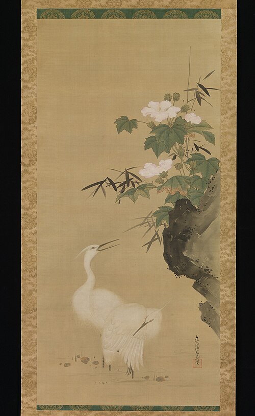 Egrets and Cotton Roses, 1666, Tosa Mitsuoki