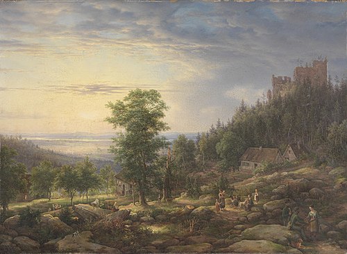 Burg Eberstein bei Baden-Baden mit Blick in die Rheinebene, 1839, Johann Friedrich Helmsdorf