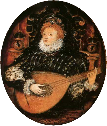 Elizabeth I Playing a Lute, 1580, Nicholas Hilliard