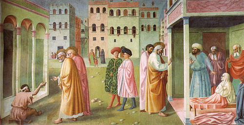 La Guérison de l'infirme et la résurrection de Tabitha, 1424, Masolino da Panicale