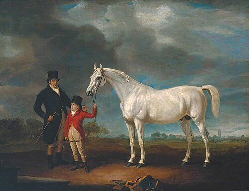 Mr Powell and his Son, with Norton, a Grey Hunter, 1819, John Ferneley