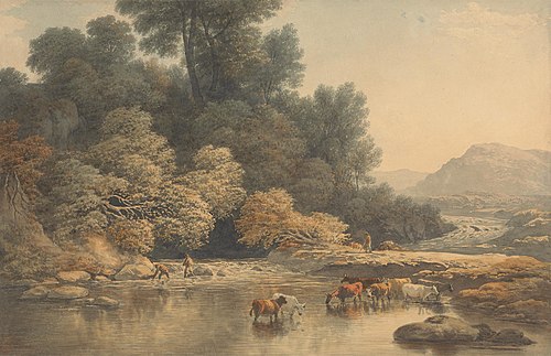 Hilly Landscape with River and Cattle, 1810, John Glover