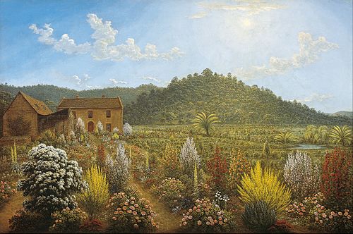 A view of the artist's house and garden, in Mills Plains, Van Diemen's Land, 1835, John Glover