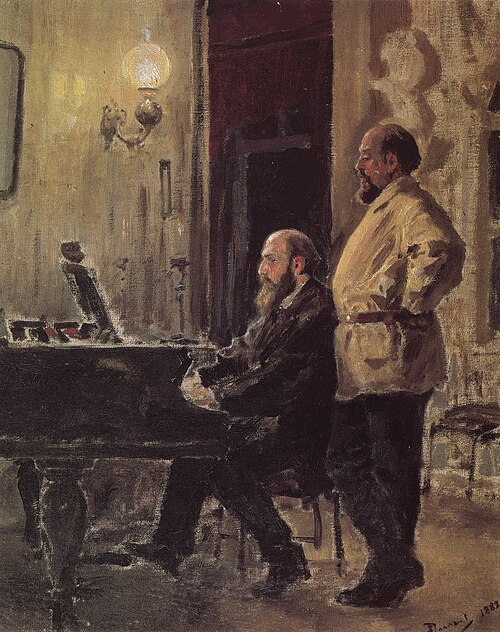 С. И. Мамонтов и П. А. Спиро у рояля, 1882, Vassili Polenov