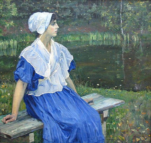 Girl by the pond (Portrait of N.M. Nesterova), 1923, 1923, Mikhaïl Nesterov