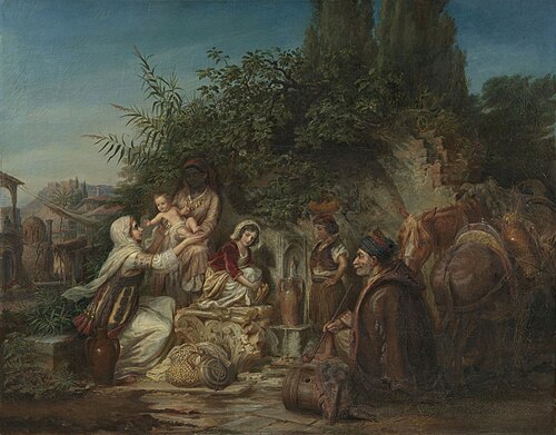 The Halt at the Fountain, 1855, Hermann Kretzschmer