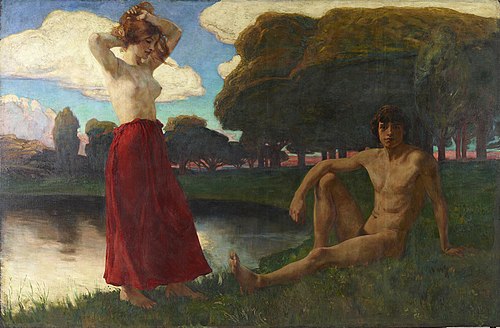 Idyll (Male and Female Semi-nude in the Landscape), 1894, Ludwig von Hofmann