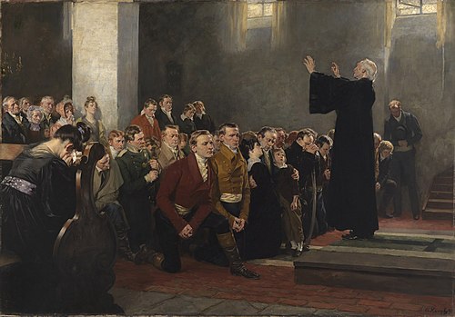 Einsegnung von Lützows Schwarzen Freiwilligen in der Kirche zu Rogau bei Zobten in Schlesien im Jahr, 1891, Arthur Kampf
