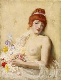 Bildnis einer Dame mit Blumen, 1887, Arthur Kampf