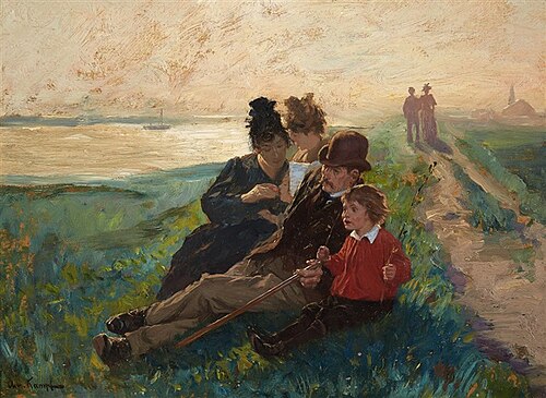 A summer outing on the Rheinwiese by Düsseldorf, 1900, Arthur Kampf