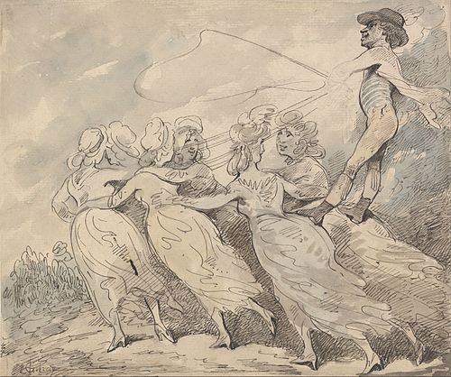 A Man Driving a Team of Six Girls, 1750, Thomas Rowlandson
